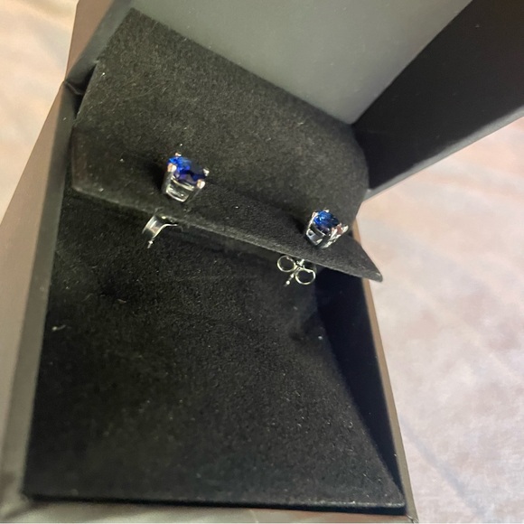 Lab-Created Sapphire Sterling Silver Earrings - Picture 4 of 5